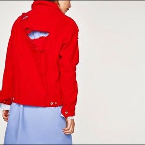 Zara | Distressed Jean Jacket in Red